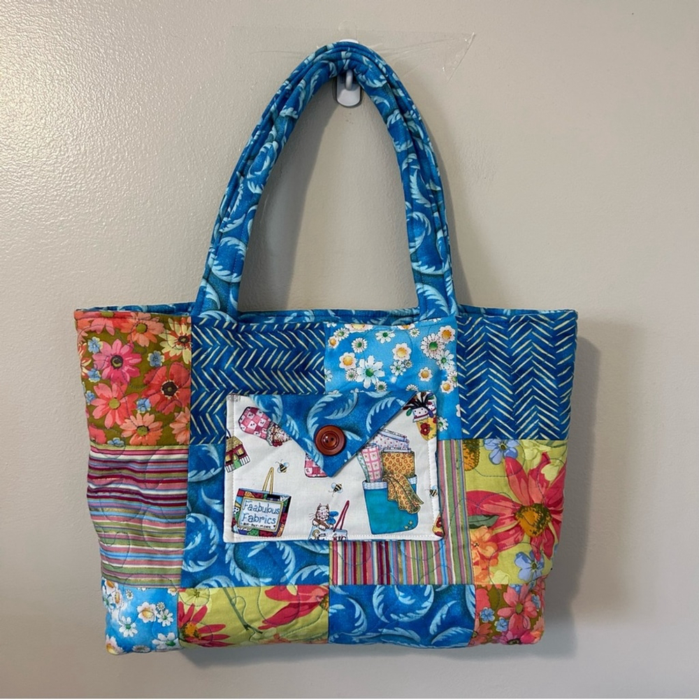 Country Cottage Quilted Tote Bag Cat Lover Floral Sewing Bag